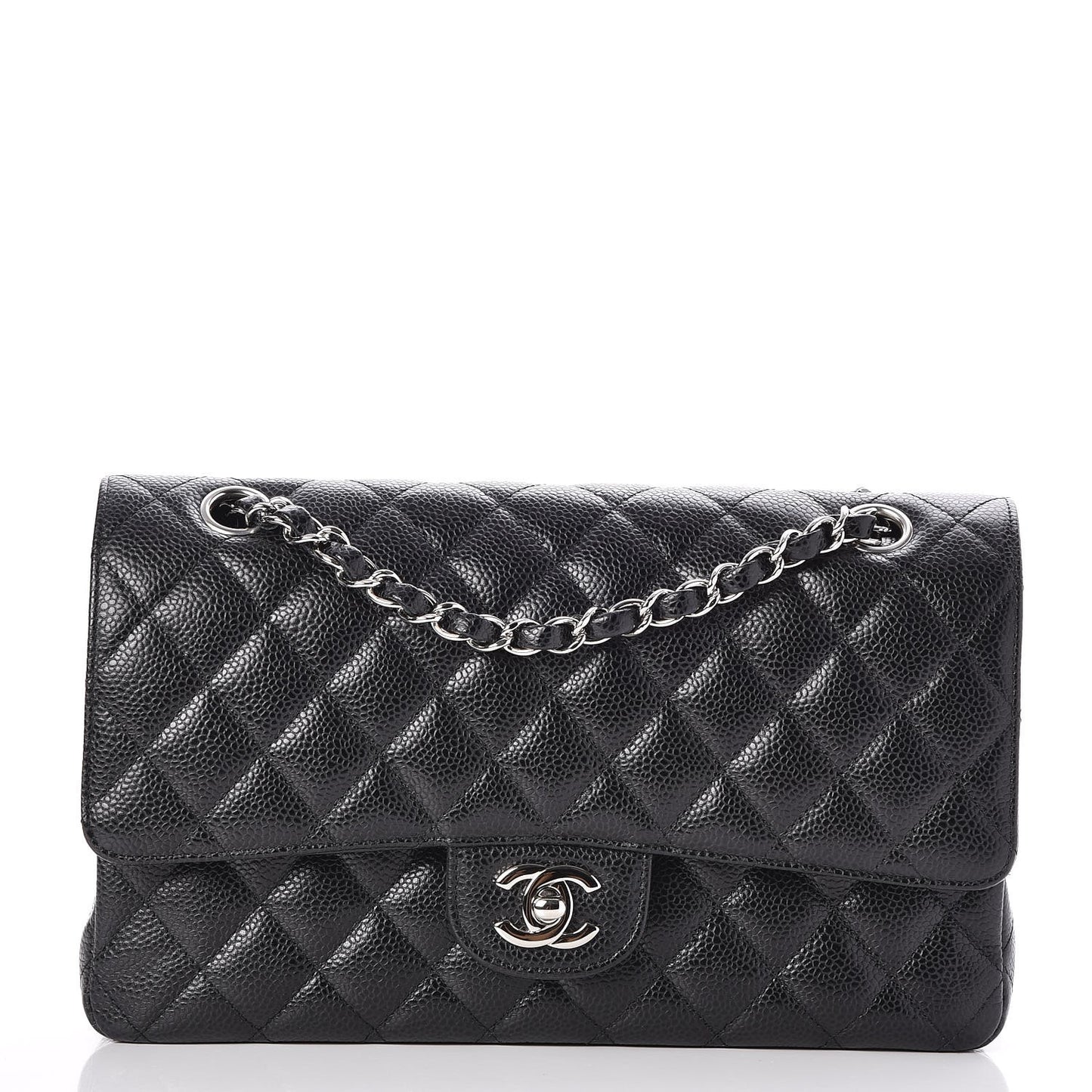 Caviar Quilted Medium Double Flap Black