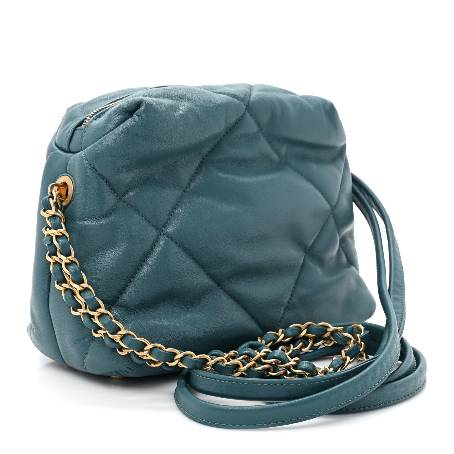 Chanel Lambskin Quilted Small Bowling Bag Turquoise 3 of 9