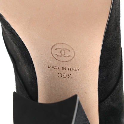 Chanel Suede Grosgrain Pearl Lace Up Booties 39.5 Black 6 of 9