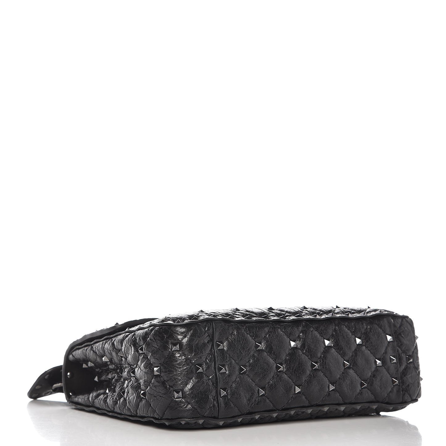 Craquele Nappa Medium Rockstud Spike Shoulder Bag Black