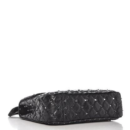 Valentino Garavani Craquele Nappa Medium Rockstud Spike Shoulder Bag Black 4 of 6