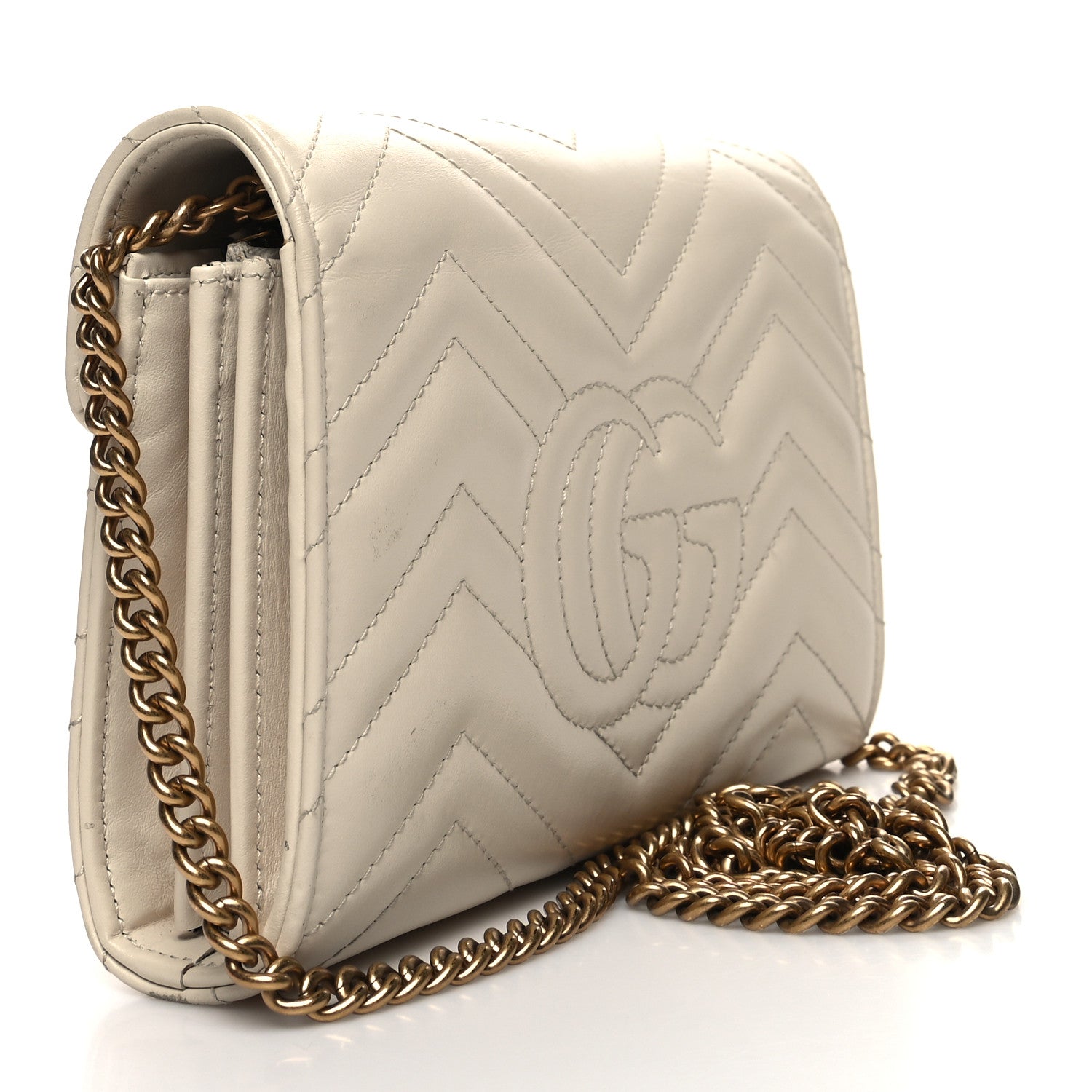 Gucci Calfskin Matelasse GG Marmont Chain Wallet Mystic White 3 of 12