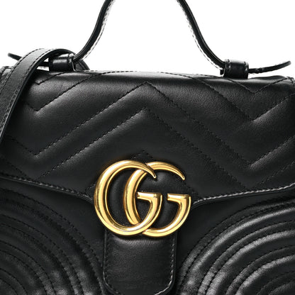 Gucci Calfskin Matelasse Mini GG Marmont Top Handle Shoulder Bag Black 8 of 12