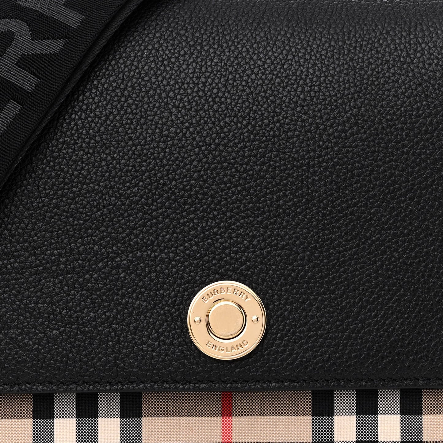 Grainy Calfskin Vintage Check Note Crossbody Bag Black