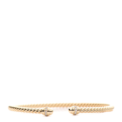 David Yurman 18K Yellow Gold Diamond 3mm Cablespira Bracelet 1 of 6