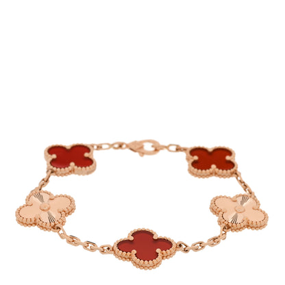 Van Cleef & Arpels VAN CLEEF & ARPELS 18K Rose Gold Carnelian 5 Motifs Guilloche Vintage Alhambra Bracelet 1 of 4