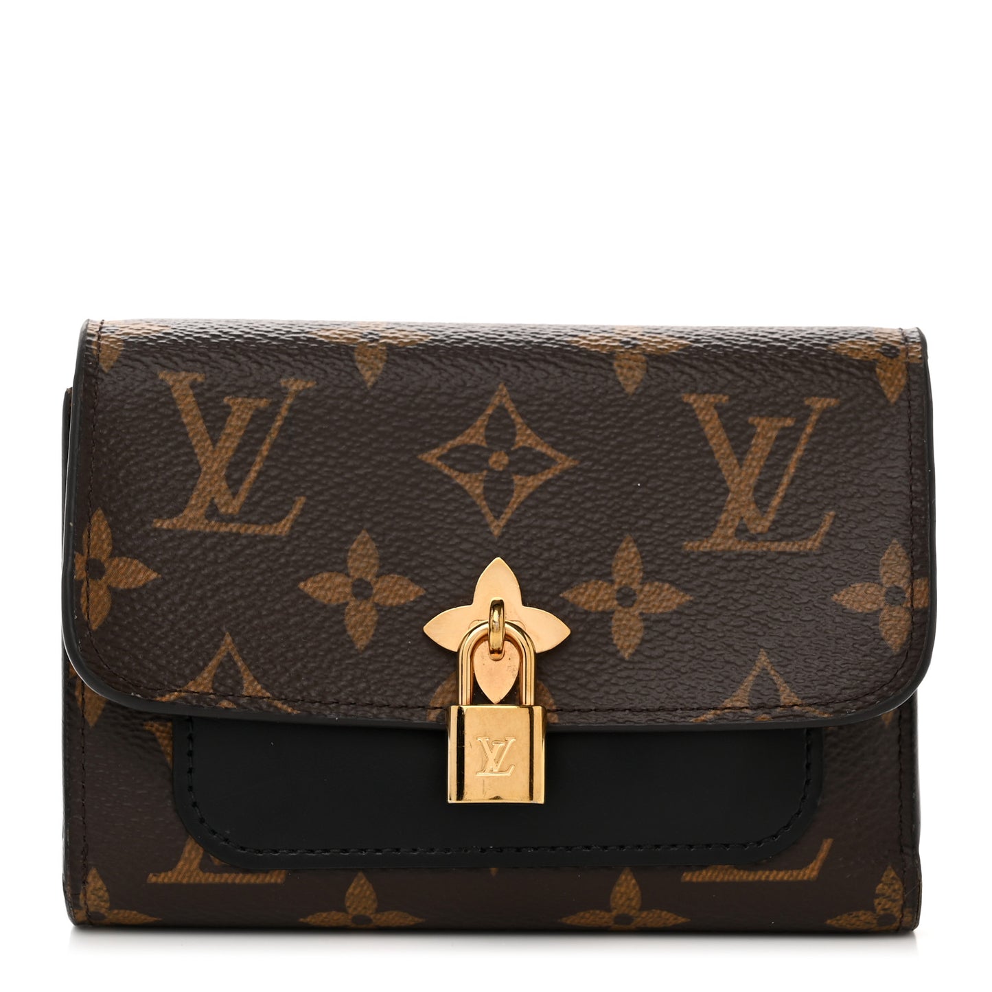 Monogram Flower Lock Compact Wallet Black