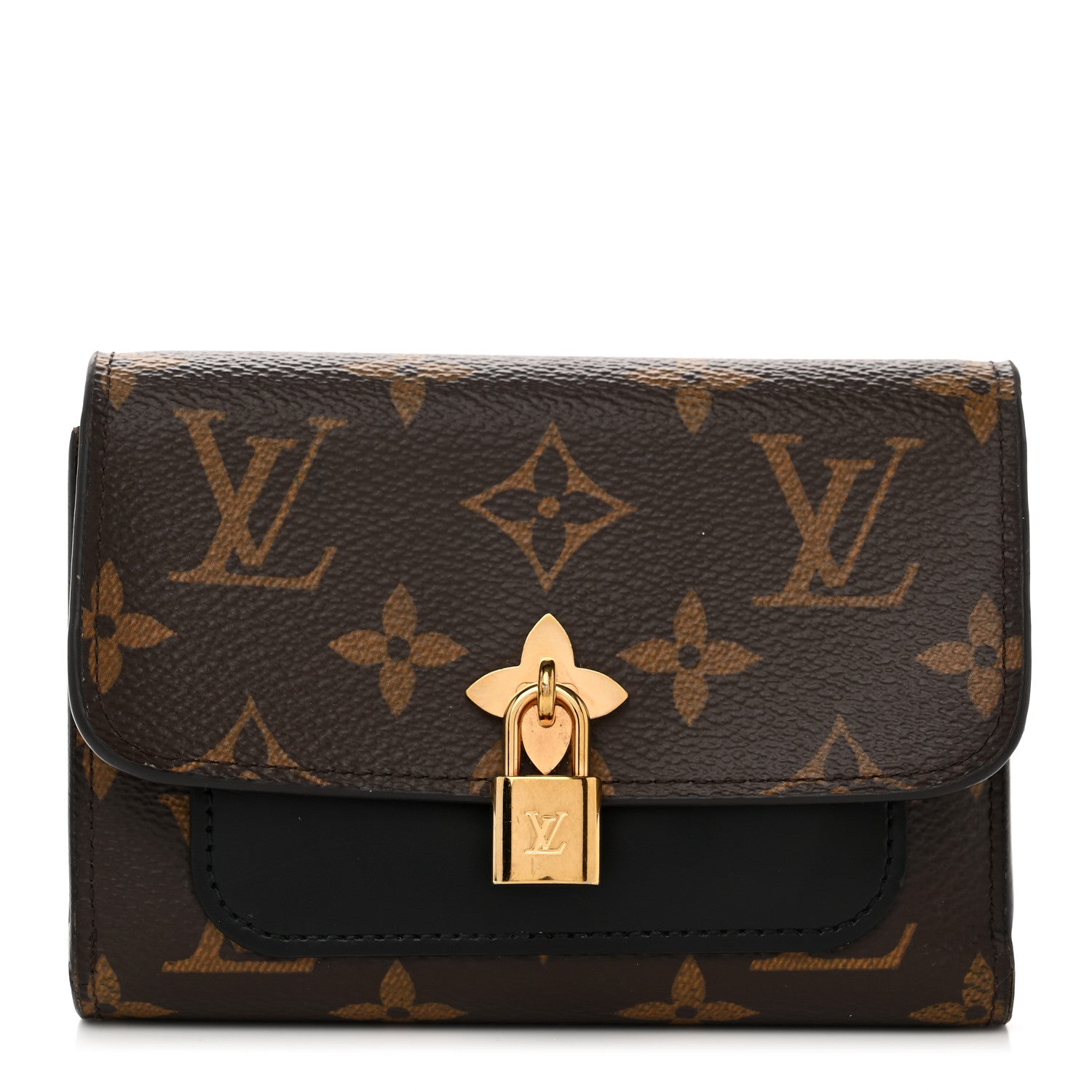 Louis Vuitton Monogram Flower Lock Compact Wallet Black 1 of 8