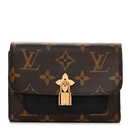 Louis Vuitton Monogram Flower Lock Compact Wallet Black 1 of 8