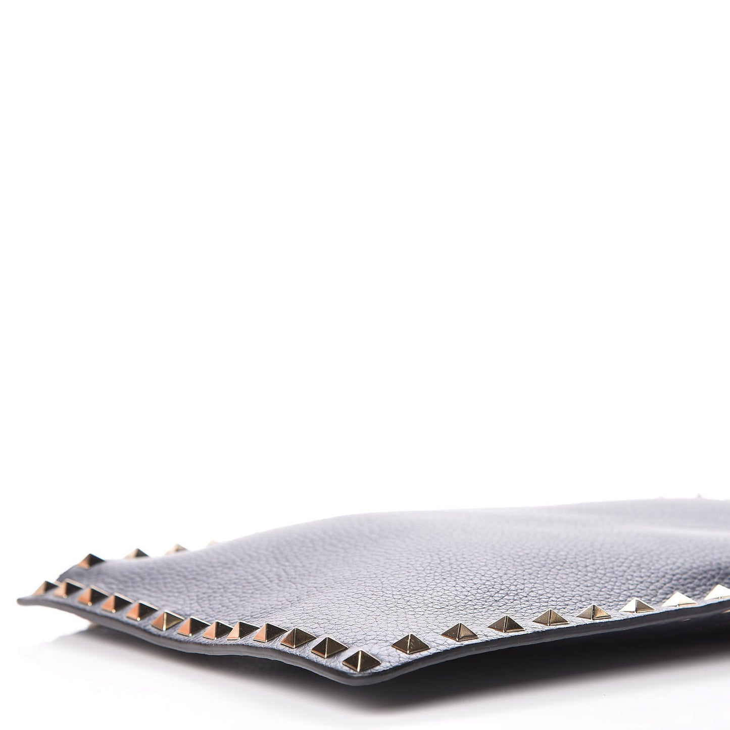 Grained Calfskin Large Rockstud Zip Pouch Marine