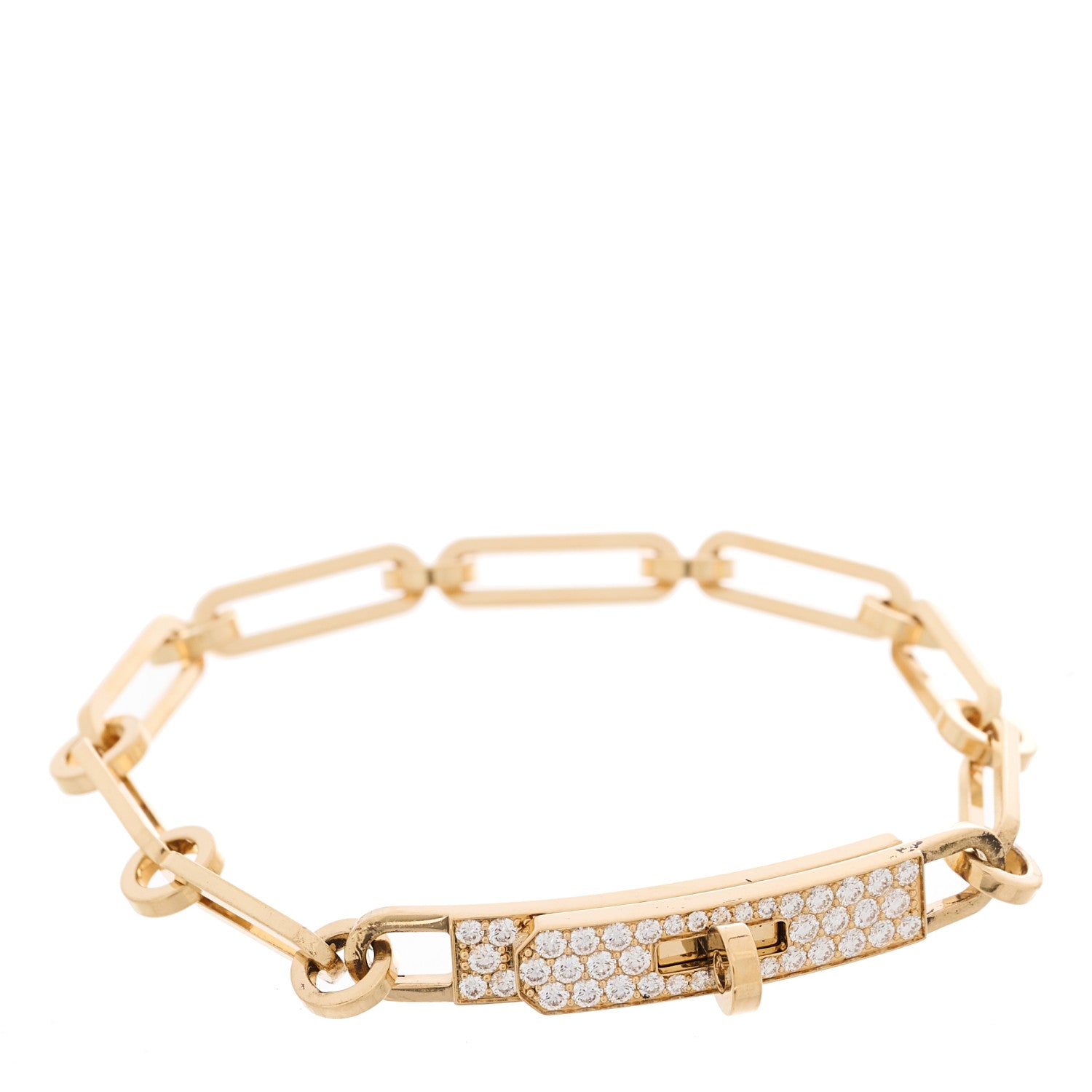 Hermes 18K Yellow Gold Diamond Pave PM Kelly Chaine Bracelet SH 1 of 3