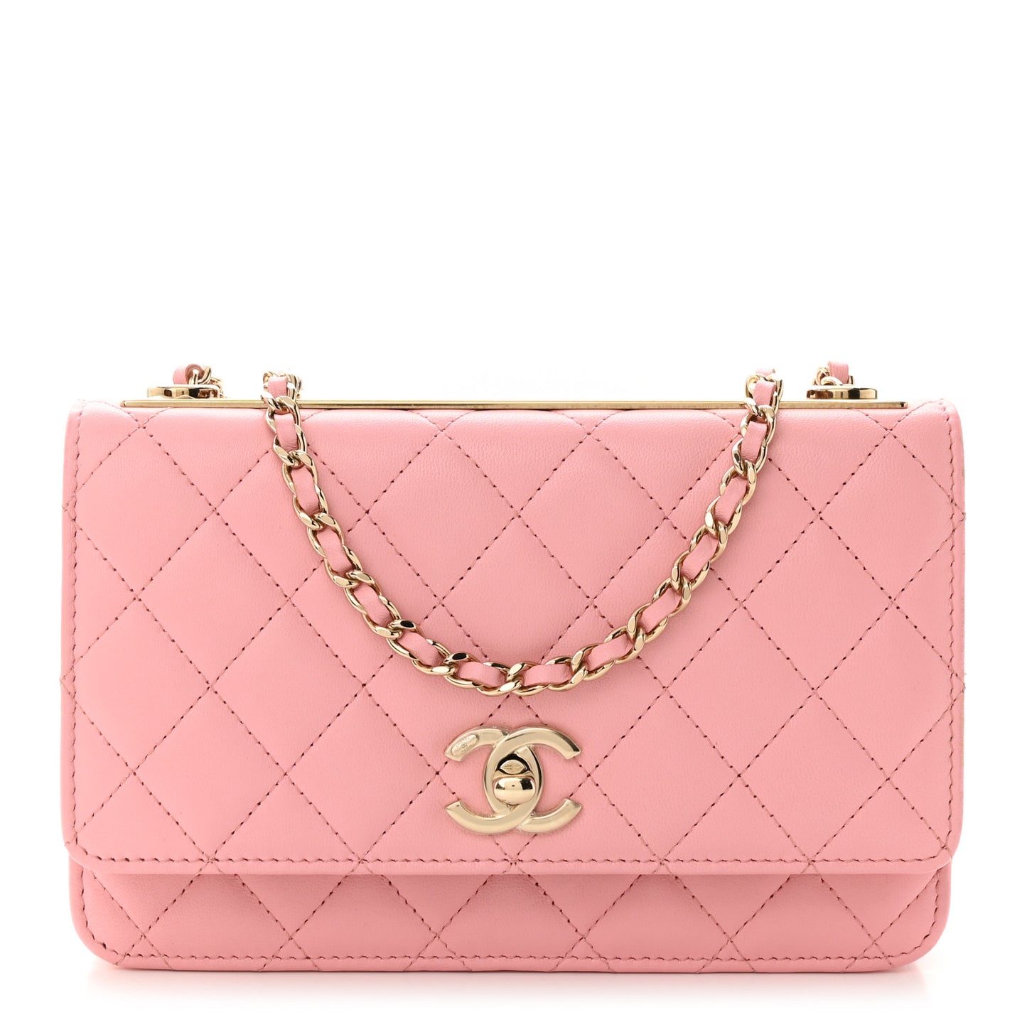 Lambskin Quilted Trendy CC Wallet On Chain WOC Pink