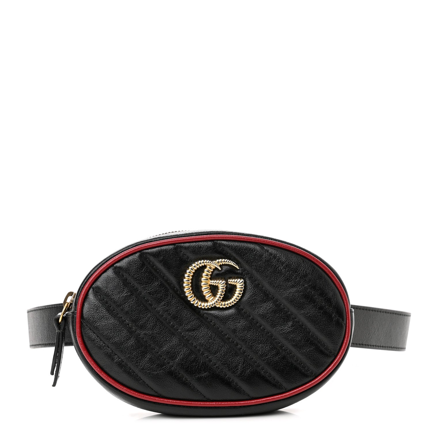 Gucci Azalea Calfskin Matelasse Diagonal Torchon GG Marmont Belt Bag 85 34 Black Romantic Cerise 1 of 12