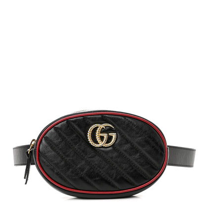 Gucci Azalea Calfskin Matelasse Diagonal Torchon GG Marmont Belt Bag 85 34 Black Romantic Cerise 1 of 12