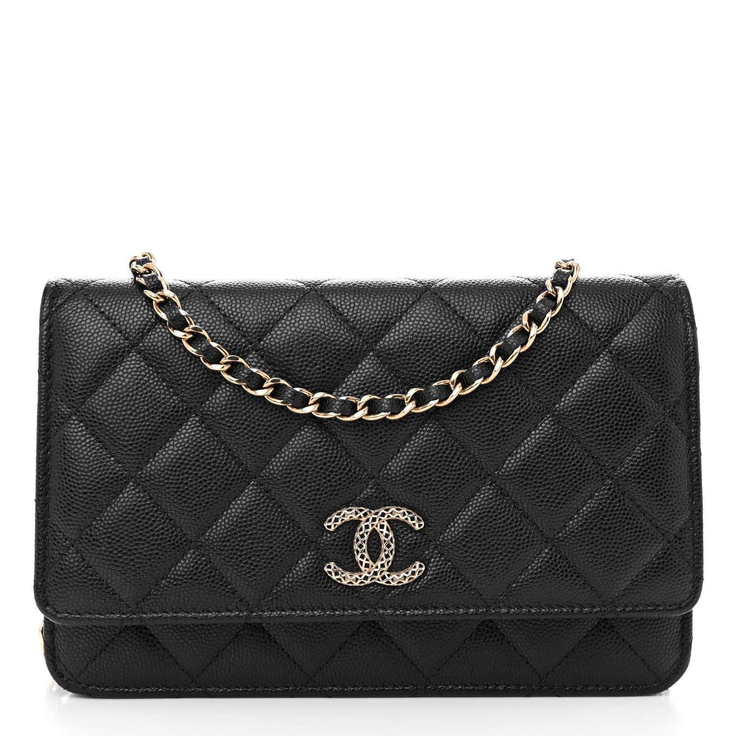 Chanel Caviar Quilted Perforated Metal CC Wallet On Chain WOC Black 1 of 12