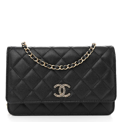 Chanel Caviar Quilted Perforated Metal CC Wallet On Chain WOC Black 1 of 12