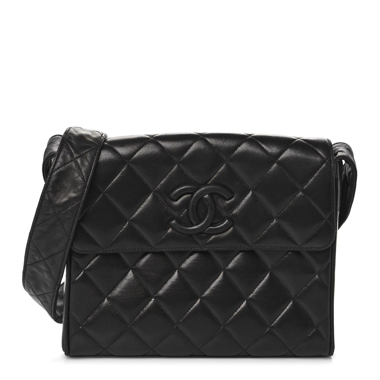 Lambskin Quilted CC Single Flap Shoulder Bag Black