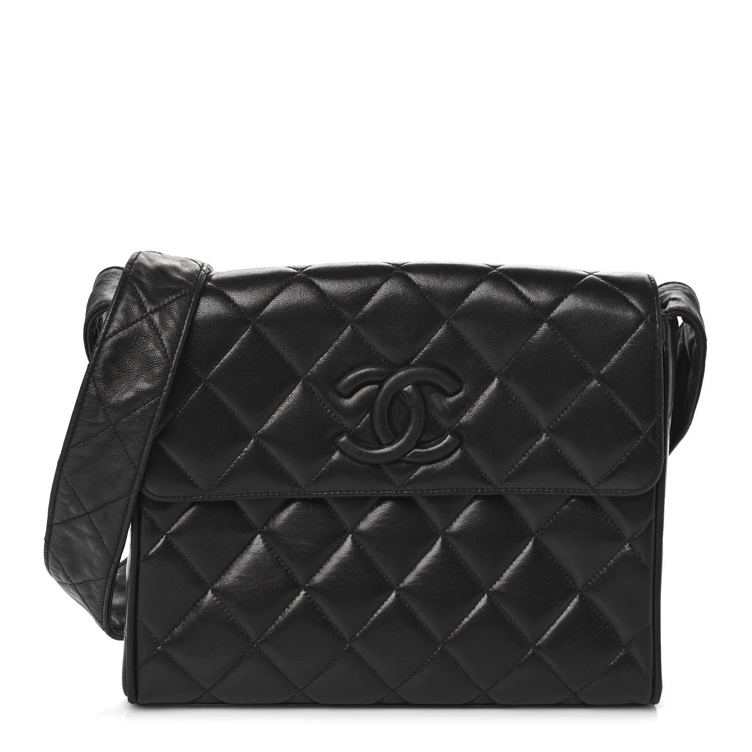 Chanel Lambskin Quilted CC Single Flap Shoulder Bag Black 1 of 10
