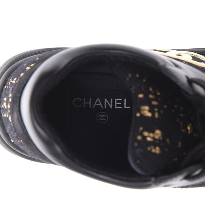 Chanel Velour Tweed CC Sneakers 37 Black Gold 7 of 11
