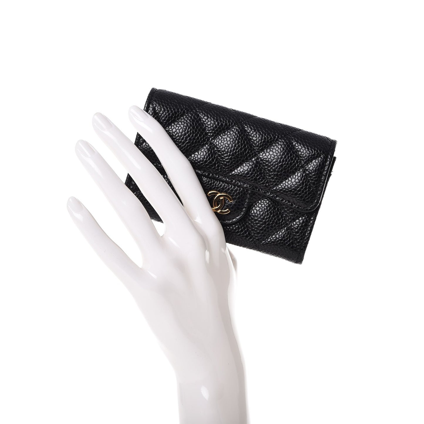 Caviar Quilted Flap Card Holder Black