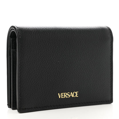 Versace Grained Calfskin Medusa Zip Card Holder Wallet Black 3 of 7