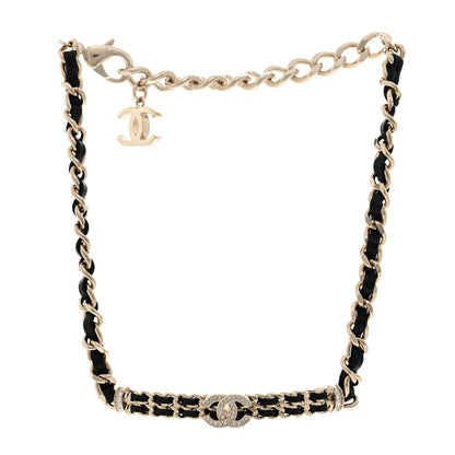 Chanel Metal Lambskin Crystal CC Choker Necklace Black Gold 3 of 6