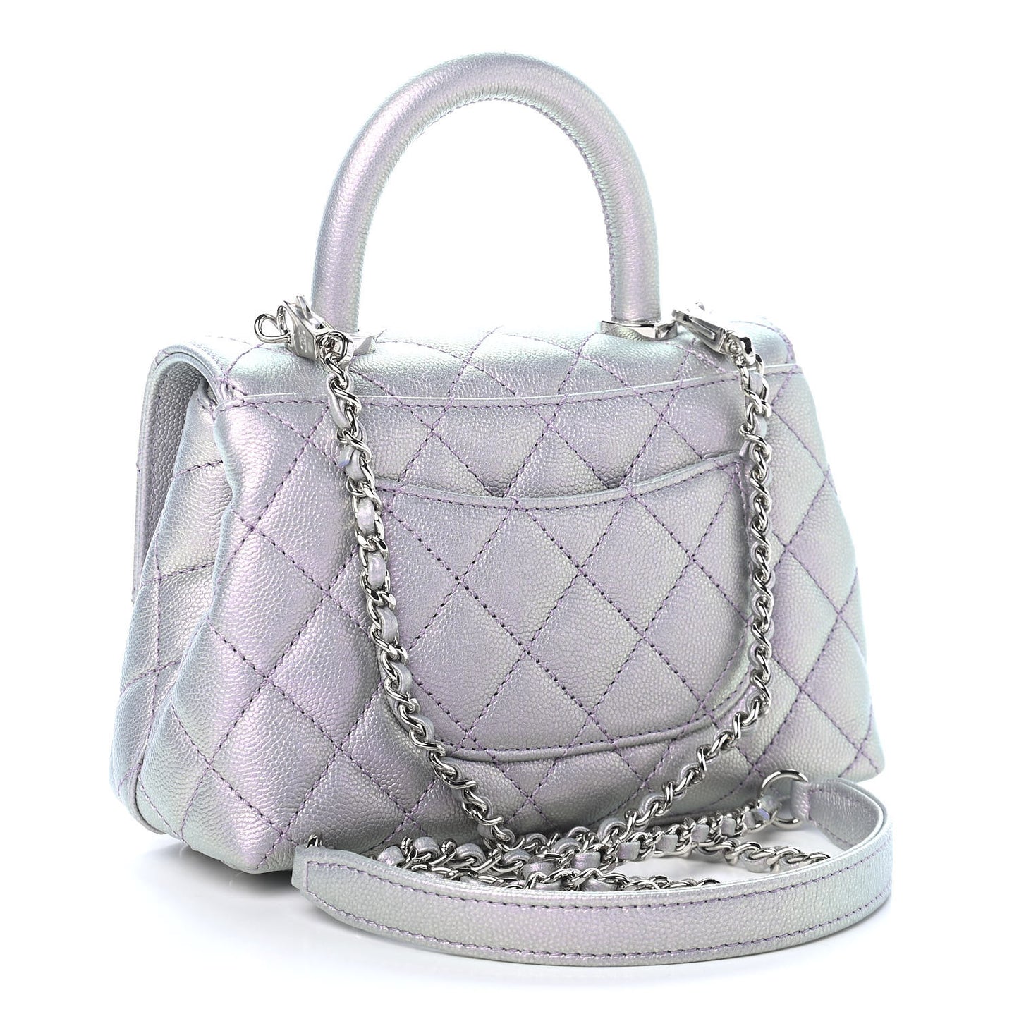Iridescent Caviar Quilted Extra Mini Coco Handle Flap Purple