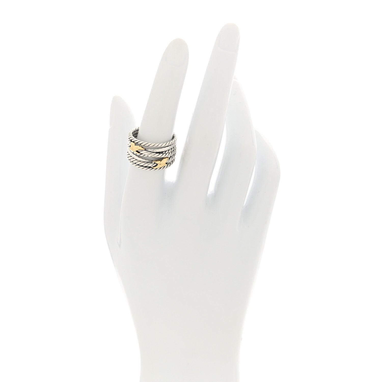 David Yurman Sterling Silver 18K Yellow Gold Double X Crossover Ring 55 7.25 2 of 4