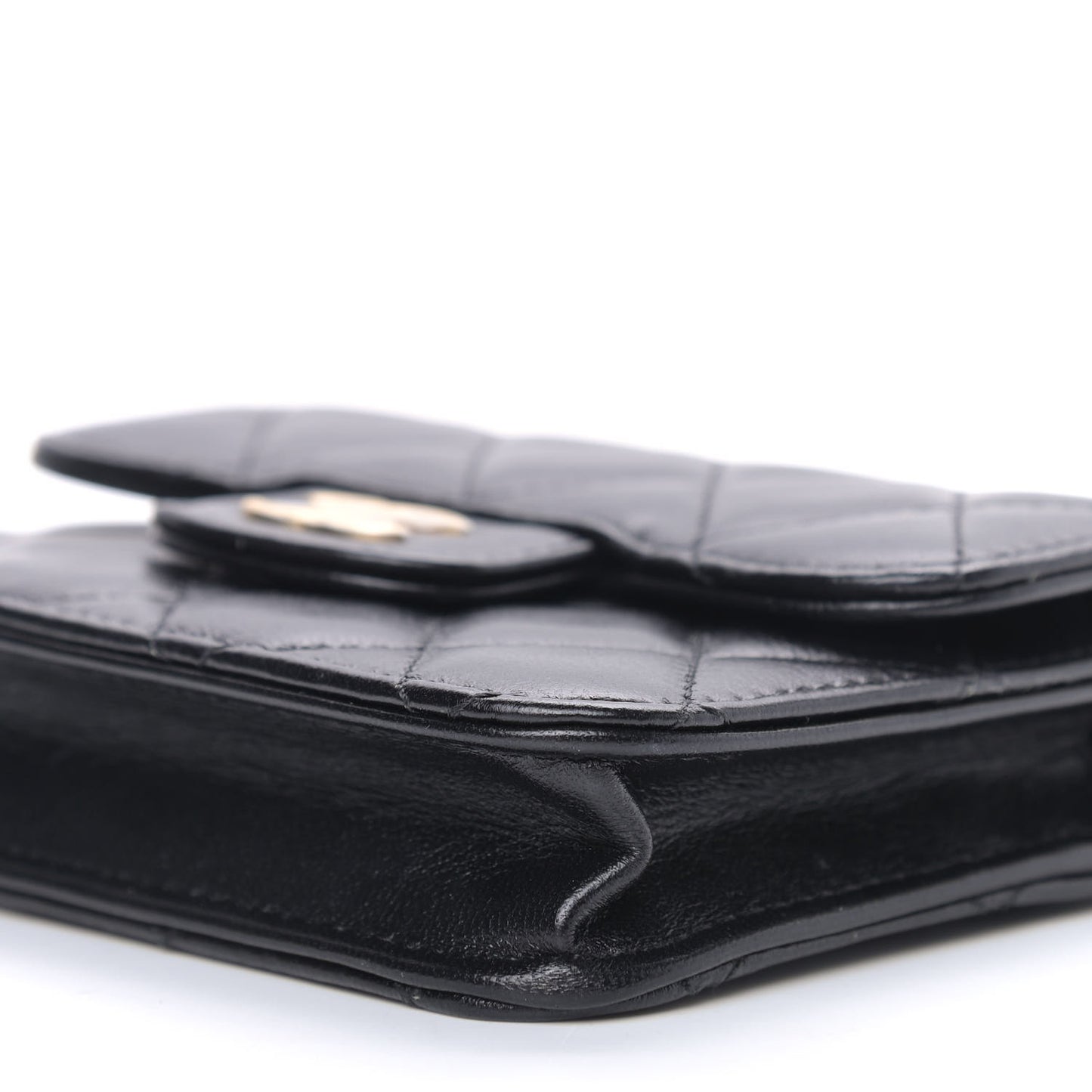 Lambskin Quilted Top Handle Flap Coin Purse With Chain Black