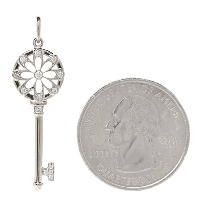Tiffany 18K White Gold Diamond Floral Key Pendant 2 of 4