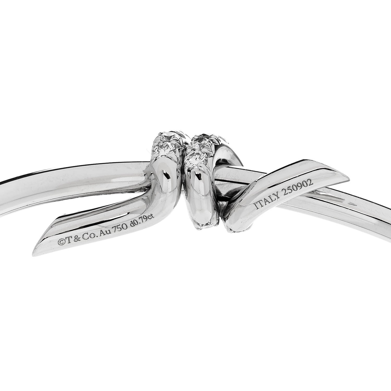Tiffany 18K White Gold Diamond Knot Wire Bangle Bracelet 3 of 4
