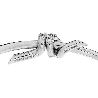 Tiffany 18K White Gold Diamond Knot Wire Bangle Bracelet 3 of 4