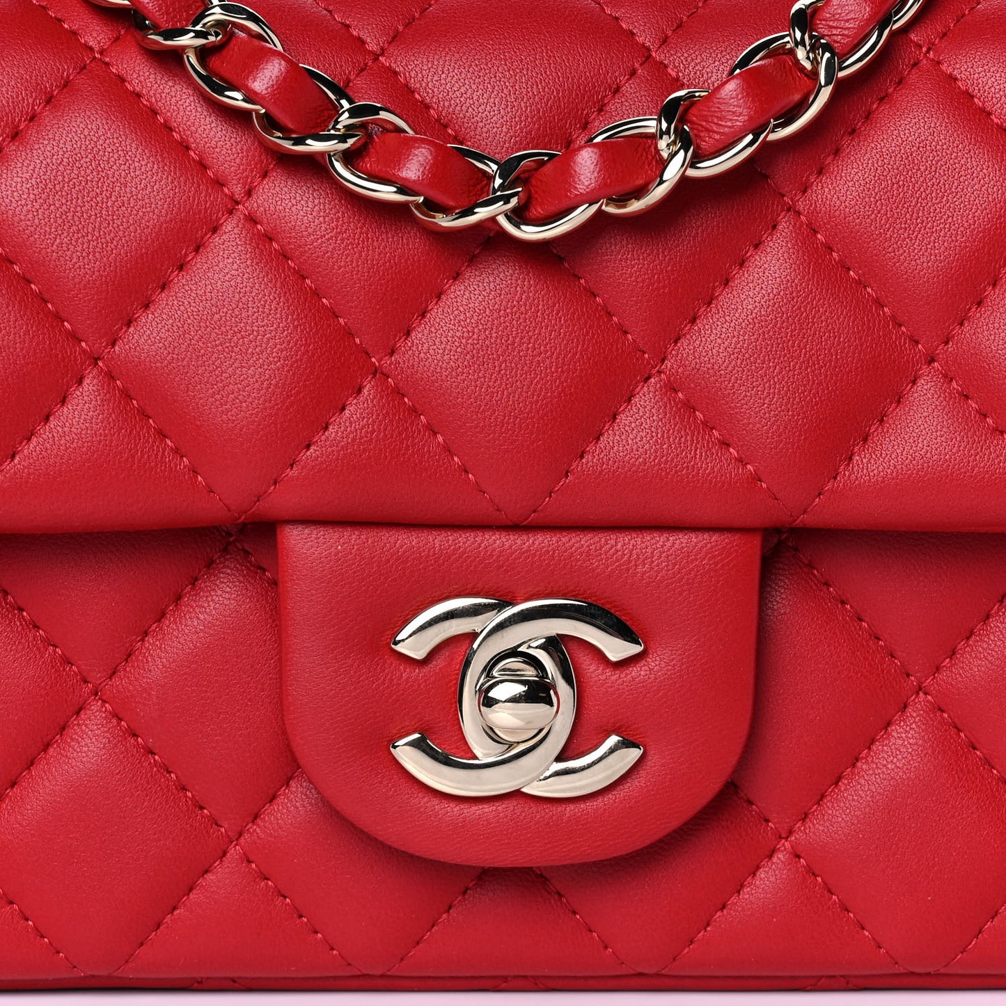 Lambskin Quilted Mini Rectangular Flap Red