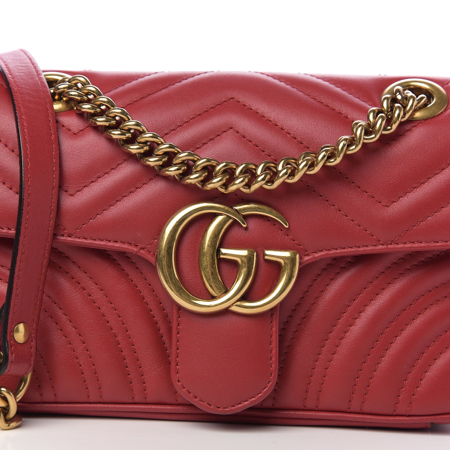 Calfskin Matelasse Mini GG Marmont Shoulder Bag Hibiscus Red