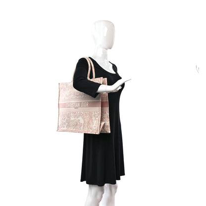 Christian Dior Canvas Embroidered Large Dioriviera Toile De Jouy Reverse Book Tote Rose 2 of 9