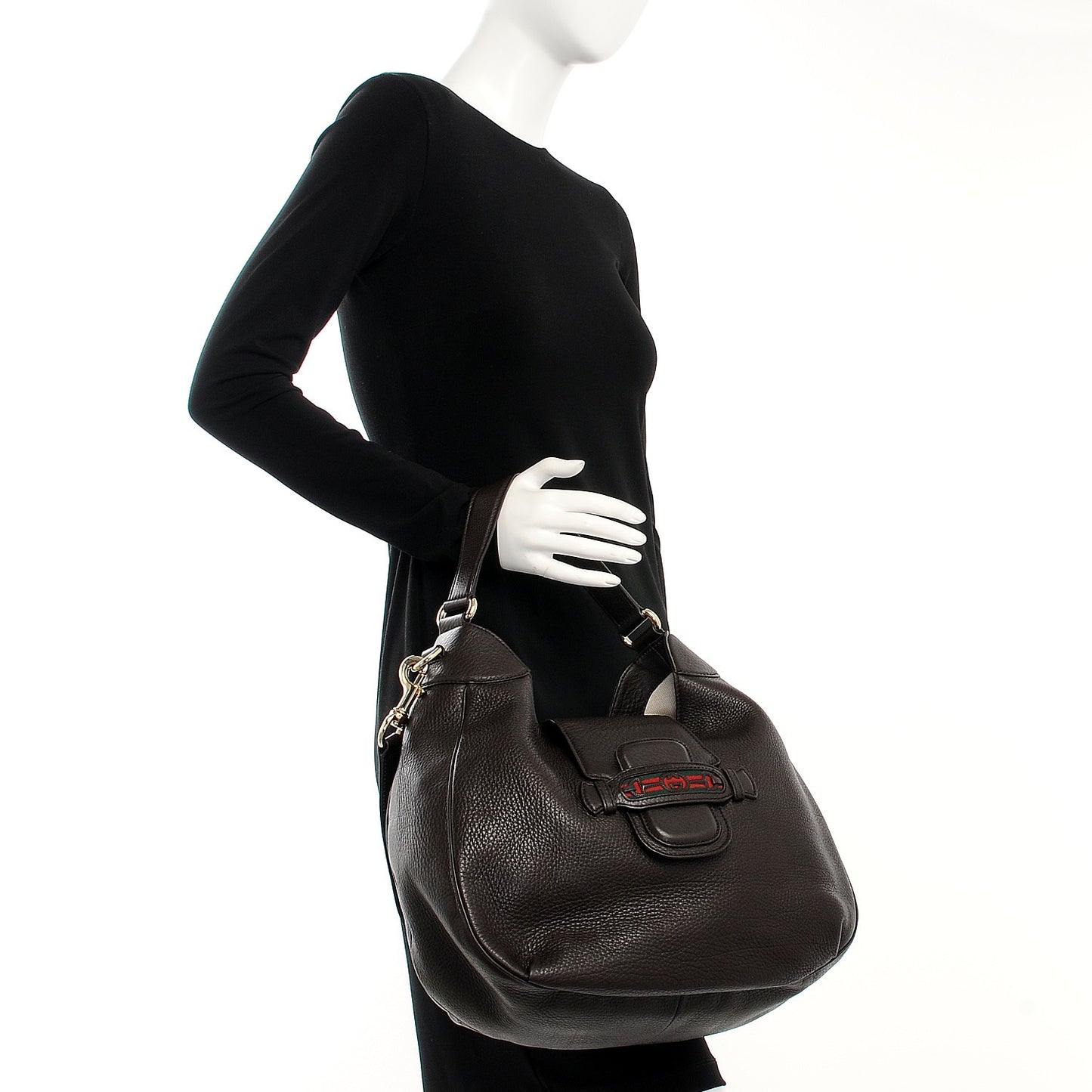 Calfskin Web Medium Dressage Hobo Coffee Brown