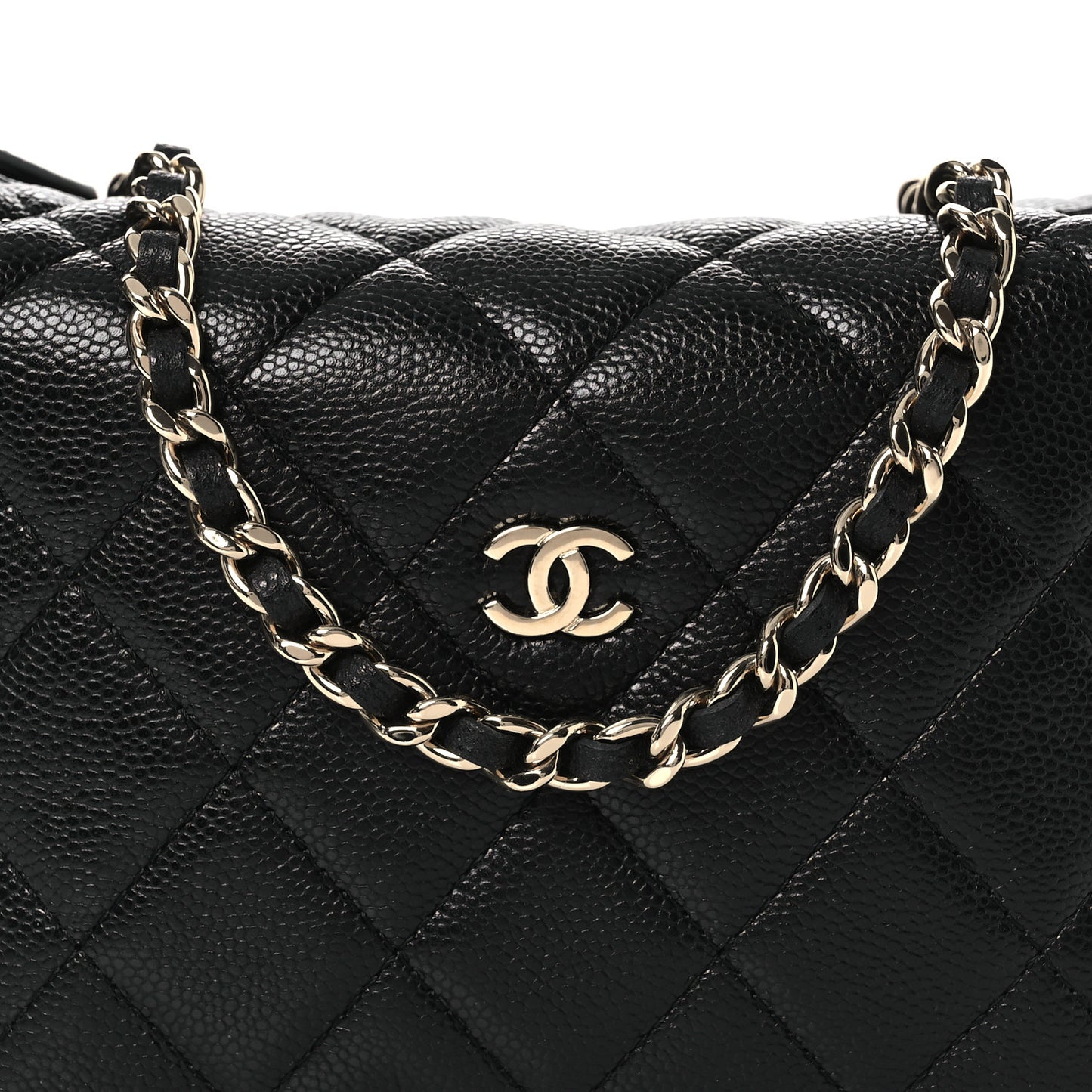 Caviar Quilted Hobo Clutch With Chain Black