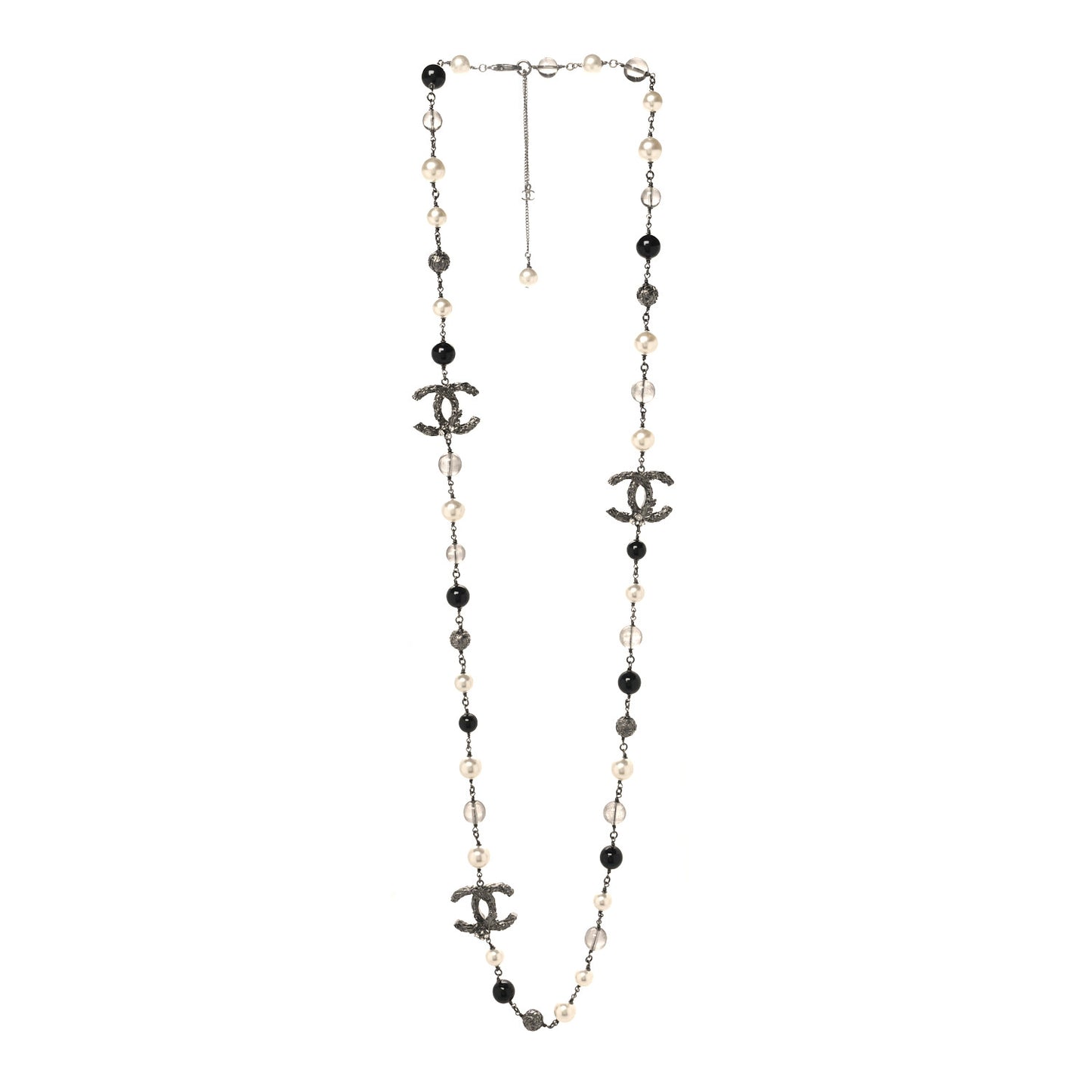 Ruthenium Pearl Beaded CC Long Necklace Black