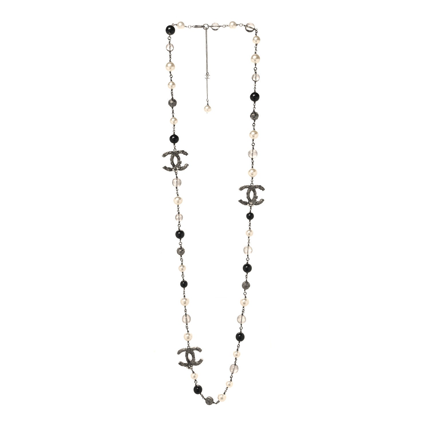 Chanel Ruthenium Pearl Beaded CC Long Necklace Black 3 of 4