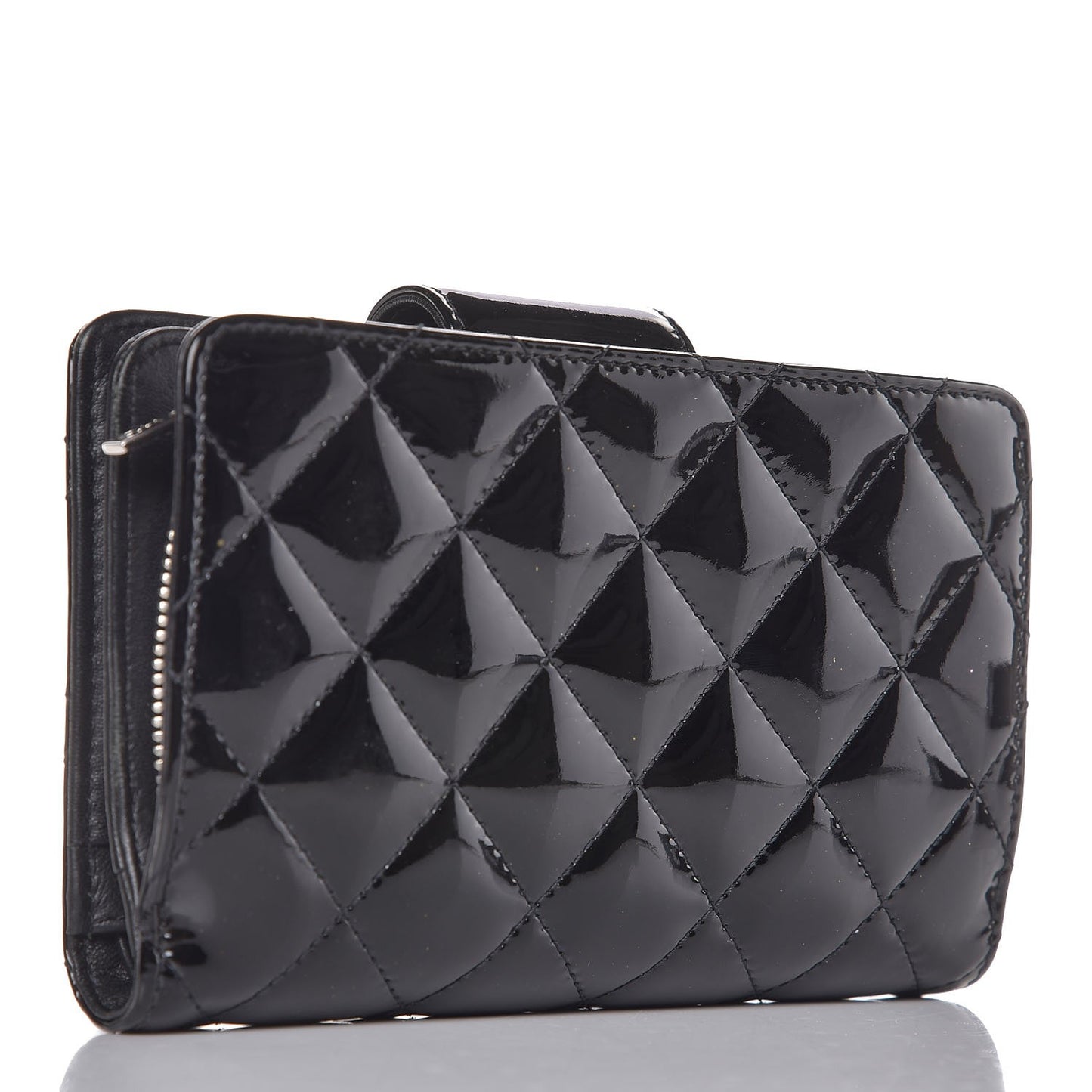 Patent Quilted Brilliant Zipped Pocket Wallet Black