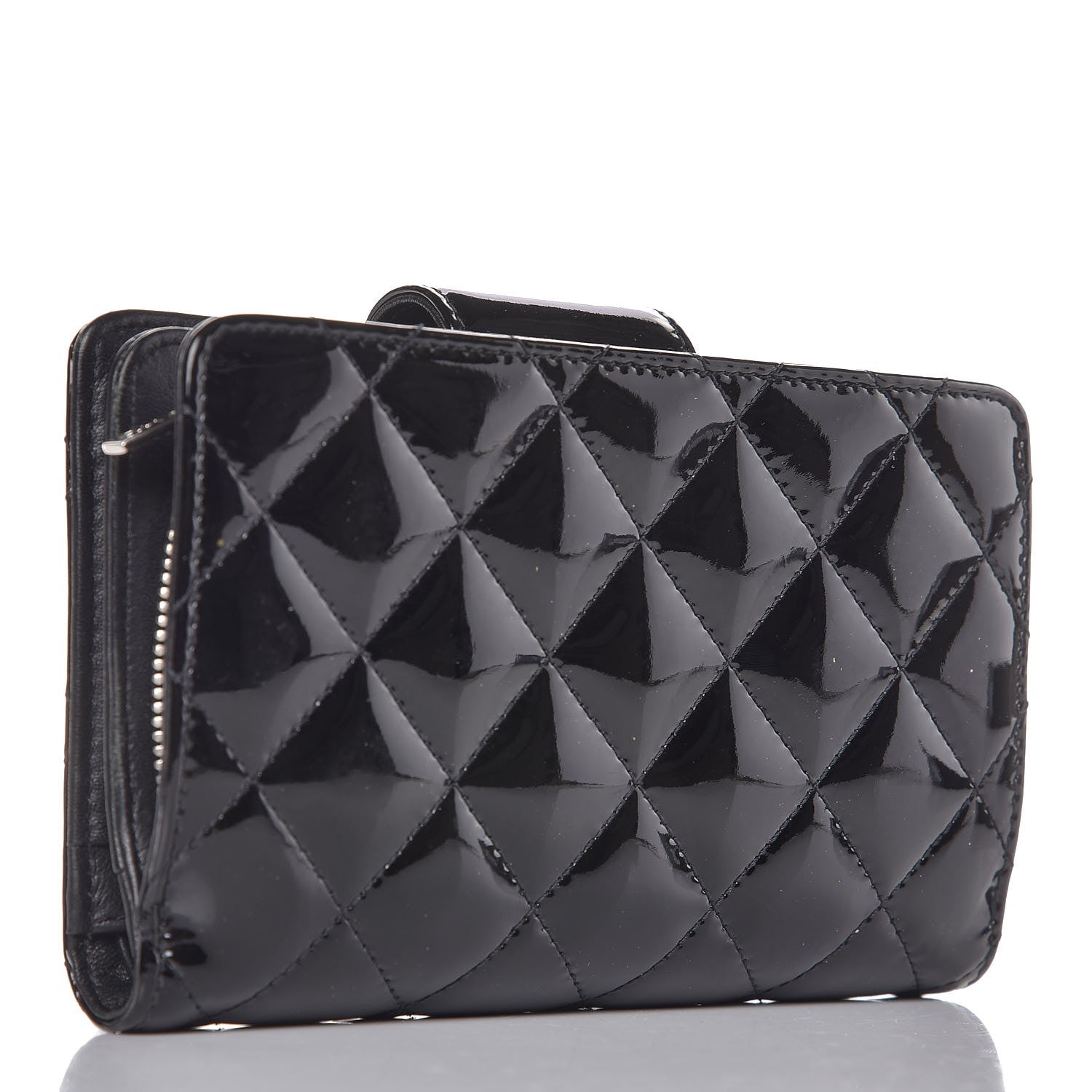 Chanel Patent Quilted Brilliant Zipped Pocket Wallet Black 3 of 9