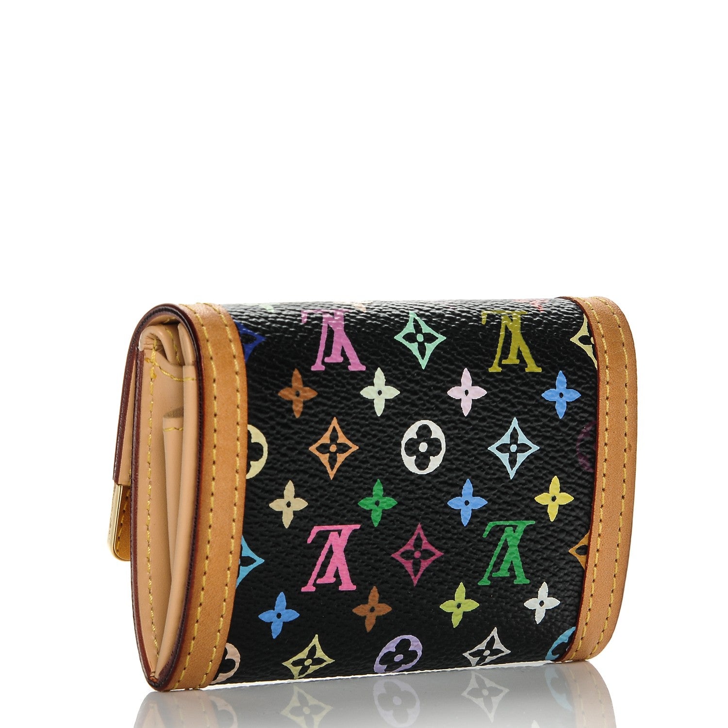 Louis Vuitton Monogram Multicolor Porte-Monnaie Plat Coin Purse Black 3 of 6
