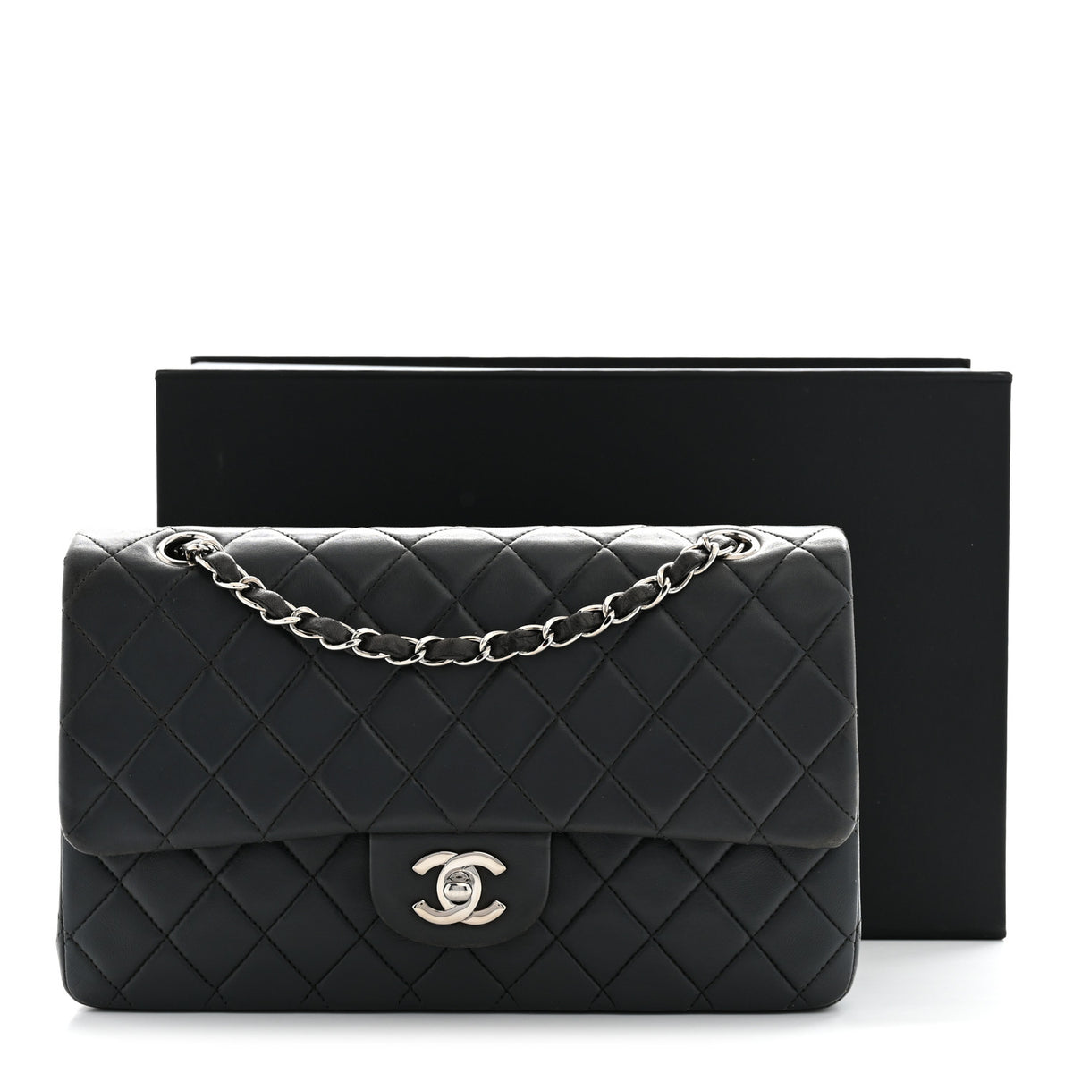 Lambskin Quilted Medium Double Flap Grey