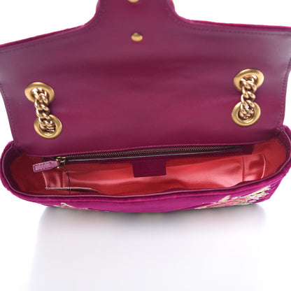 Gucci Velvet Matelasse Embroidered Small GG Marmont Shoulder Bag Fuchsia Violet Cyclamen 6 of 8
