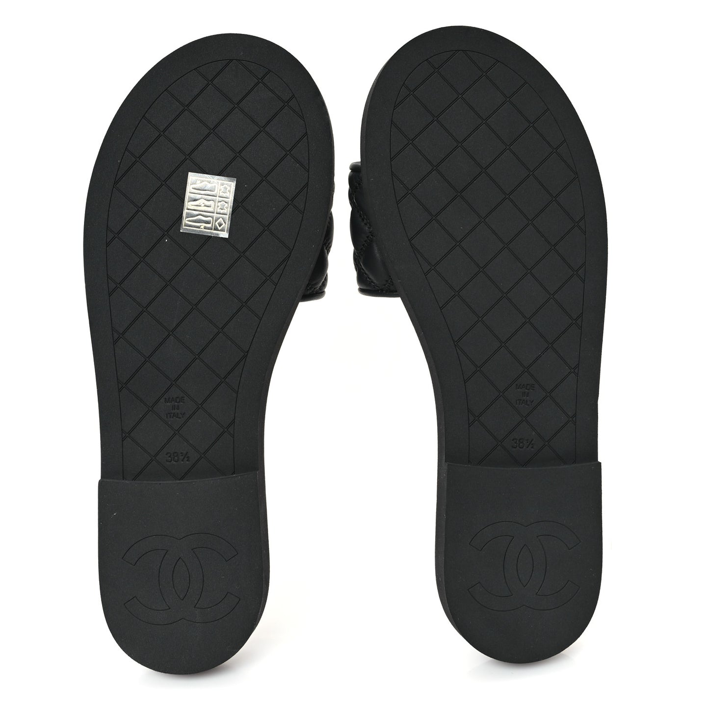 Lambskin Quilted Textured CC Mules Sandals 38.5 Black