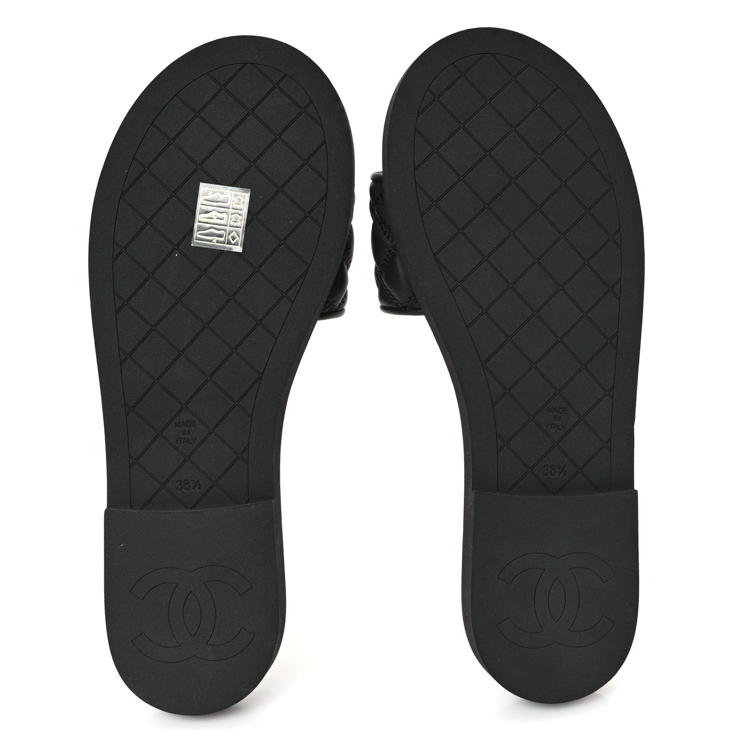 Chanel Lambskin Quilted Textured CC Mules Sandals 38.5 Black 6 of 9