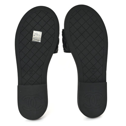 Chanel Lambskin Quilted Textured CC Mules Sandals 38.5 Black 6 of 9