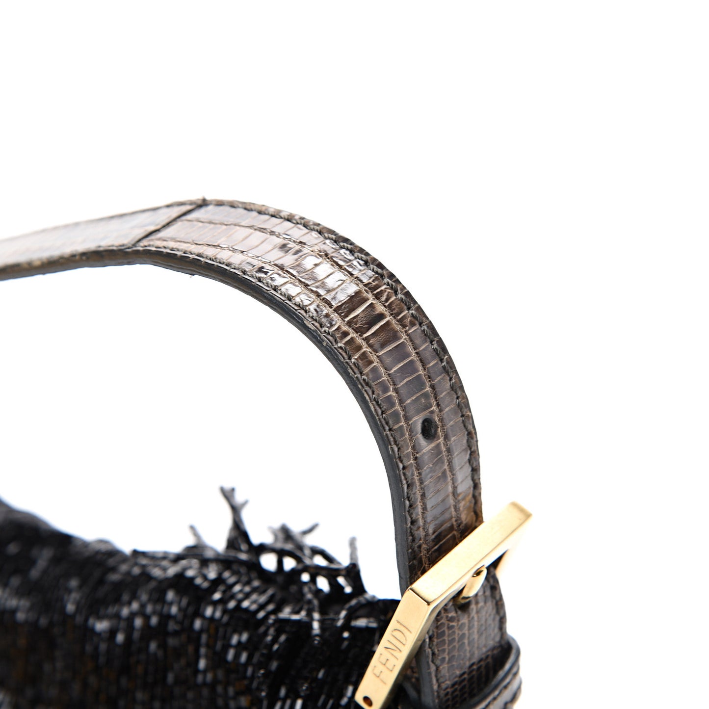 Lizard Beaded Fringe Baguette Black