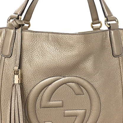 Gucci Metallic Pebbled Calfskin Medium Soho Shoulder Bag Golden Beige 8 of 10