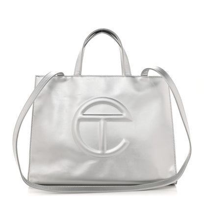 Telfar Metallic Vegan Leather Medium Shopping Bag Silver 1 of 10
